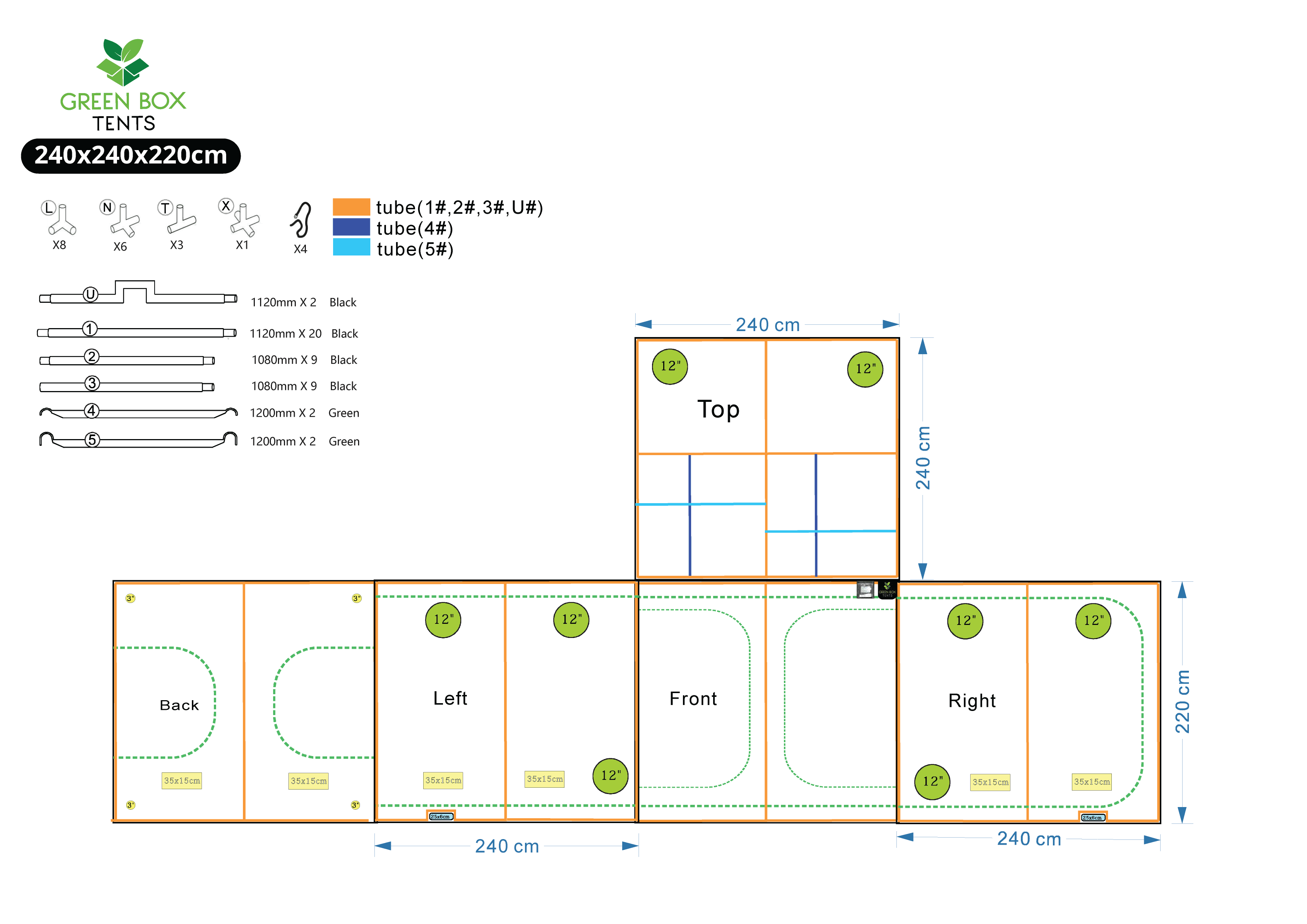 Green Box Tent 240 x 240 x 220