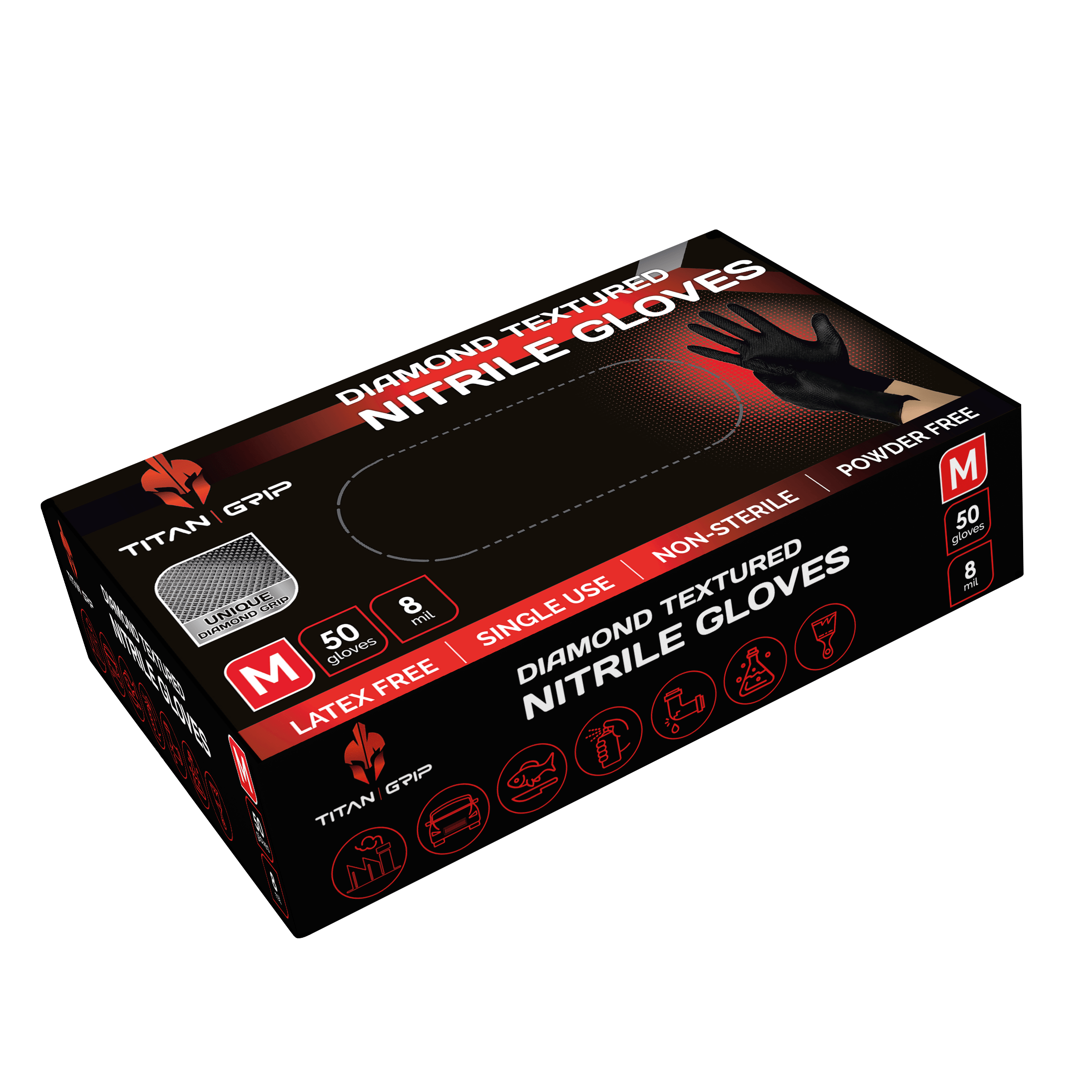 Titan Grip Diamond Textured Black Nitrile Gloves (Box of 50)